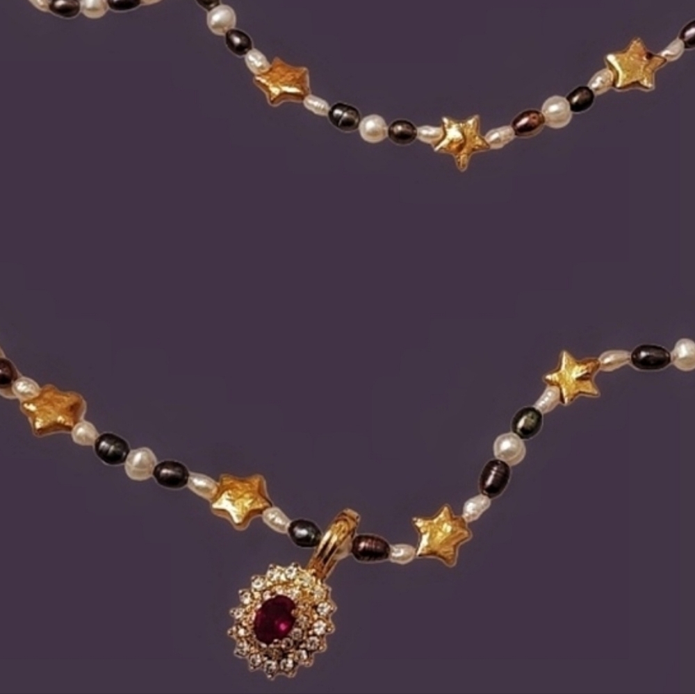 ✨️Unique Handmade Freshwater Pearl Star Necklace With Roman Purple Stone Pendant - Picture 4 of 4